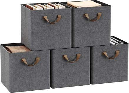Lot De 5 Boîte Rangement Pliable En Tissu, Avec Poignée, Cadre En Métal, 29,5x29,5x28,5cm, Gris