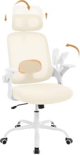 Chaise Bureau Ergonomique, En Maille, Appui-tête Et Accoudoirs Réglables, Pivotante, Beige