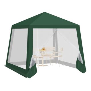 Tonnelle De Jardin, Pergola Avec Parois Latérales En Maille, Moustiquaire, 3x3m, Aspect Unique,vert