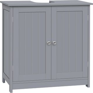 Meuble Sous Lavabo, Armoire WC Rangement Sur Pieds Avec Étagère Réglable, Gris Clair, 60x30x60cm