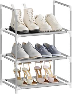Étagère Chaussures, à 3 Niveaux, Rangement Chaussures, Étroit, Cadre En Métal, 41x28x55cm, Gris
