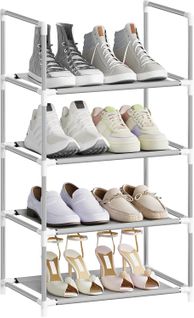 Étagère Chaussures, à 4 Niveaux, Rangement Chaussures, Étroit, Cadre En Métal, 41x28x72cm, Gris