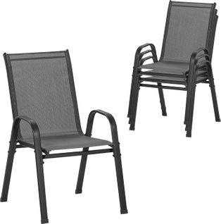 Lot De 4 Chaises De Jardin Empilable, Fauteuils D'extérieur Avec Accoudoirs Et Dossier, Gris Foncé