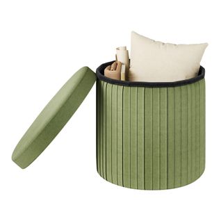 Pouf Rond Avec Rangement, Tabouret Pliable, Avec Couvercle Rembourré, En Velours,mdf,ø38xh36cm,vert