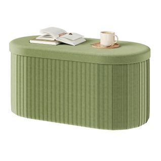 Banc De Rangement, 76l, Tabouret Pouf Pliable, Couvercle Amovible, En Velours, 76x38x38cm, Vert