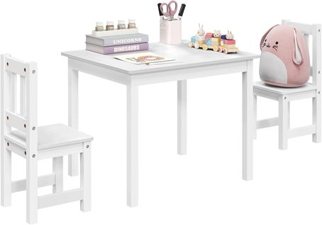 Ensemble De Table Et Chaises Pour Enfants, Avec Dossier, En Mdf, 60x50x48,5cm, Blanc