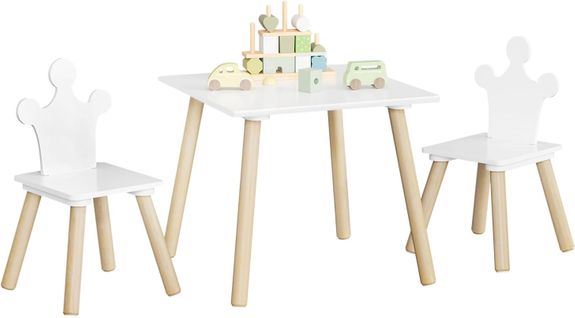 Ensemble De Table Carrée Et Chaises Avec Dossier Pour Enfants, En Mdf + Bois , Blanc + Bois Clair