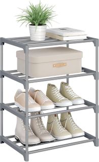 Étagère Chaussures à 4 Niveaux, Étroit,pour Entrée, Salon, Couloir, Tube En Métal, 42x30x54cm, Gris