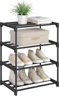 Étagère Chaussures à 4 Niveaux, Étroit,pour Entrée, Salon, Couloir, Tube En Métal, 42x30x54cm, Noir