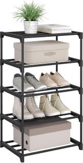 Étagère Chaussures à 5 Niveaux, Étroit,pour Entrée, Salon, Couloir, Tube En Métal, 42x30x71cm, Noir