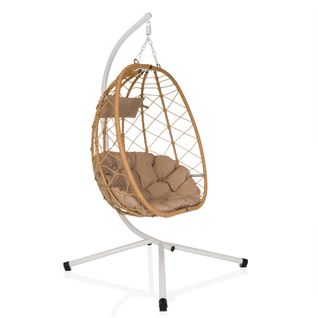 Fauteuil Suspendu Cocova Tissu, Rotin Pe, Fer Blanc/beige