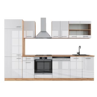 Cuisine R-line 37160 Blanc Brillant/chêne Doré 300cm Sans Pt