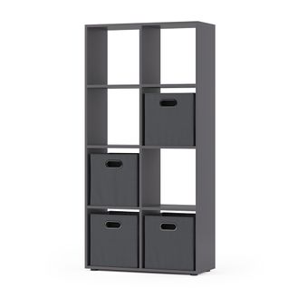 Meuble De Rangement Cube Scutum 37178 Gris 143x72cm Avec 4 Boîtes Pliantes