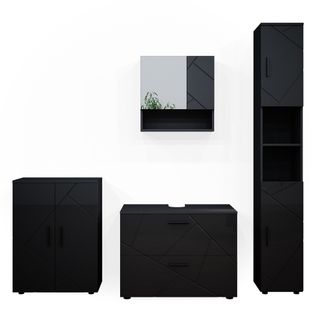 Meubles Bain Irma 38075 Anthracite Brillant 4 Pièces, Avec Armoire à Tiroirs Et Armoire Centrale