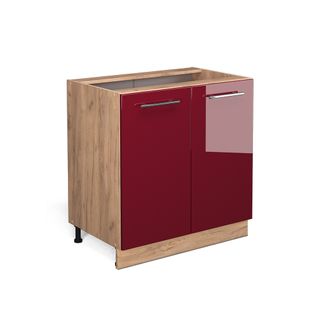 Meuble Bas De Cuisine Fame-line 38331 Rouge Bordeaux Haute Brillance 80cm Avec Étagère, Sans Pt