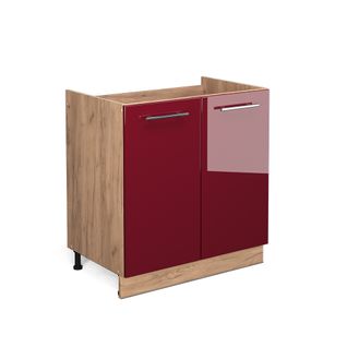 Meuble Bas Sous-évier Fame-line 38341 Rouge Bordeaux Haute Brillance 80cm Sans Pt