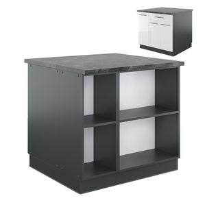 Îlot De Cuisine Fame-line 38712 Blanc Brillant/anthracite 90cm Avec Tiroir, Sans Pt