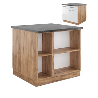 Îlot De Cuisine Fame-line 38717 Blanc Brillant/chêne Doré 90cm Avec Tiroir, Sans Pt