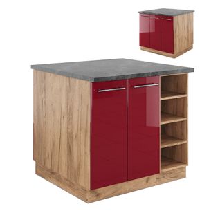 Îlot De Cuisine Fame-line 38737 Bordeaux Brillant/chêne Doré 90cm Sans Pt