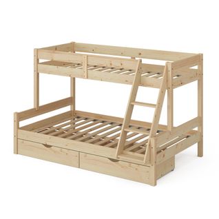 Lit Superposé Everest 39559 Naturel Bois 120x200 / 80x200 Cm Avec Tiroirs