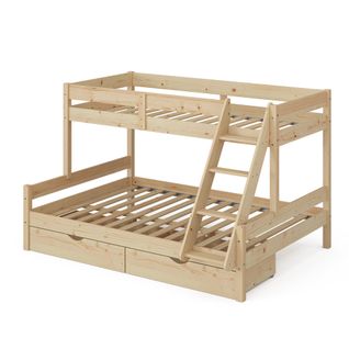 Lit Superposé Everest 39558 Naturel Bois 140x200 / 90x200 Cm Avec Tiroirs