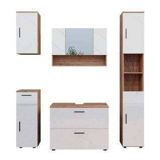 Meubles Bain Irma 40550 Blanc Brillant/chêne Doré 5 Pièces