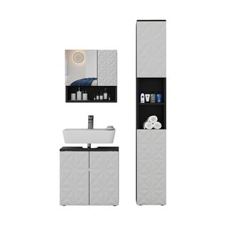 Meubles Bain Edge 40566 Noir 3 Pièces, Avec Armoire Haute