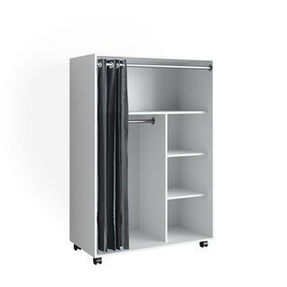 Armoire Doros, Blanc, 100x146.6cm Ouvert, Avec Roulettes