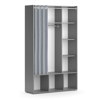 Armoire Pour Enfants Luigi, Gris, 105.8x178.1cm Avec Tringle à Rideaux