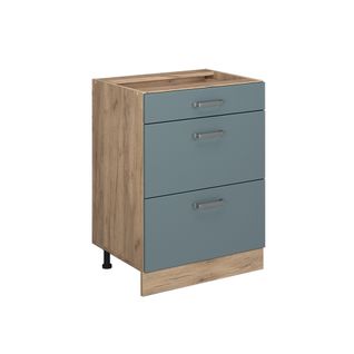 Meuble Cuisine R-line 41125 Bleu-gris 60cm Avec Tiroirs, Sans Pt
