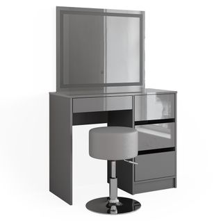 Coiffeuse Sherry 41288 Gris 90cm Avec Miroir LED Et Tabouret