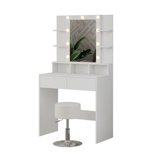 Coiffeuse Taylor 41305 Blanc 80cm Avec Éclairage LED Et Tabouret