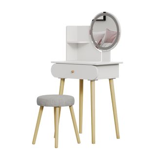 Coiffeuse Edda 41315 Blanc 60cm Avec Miroir LED Et Tabouret