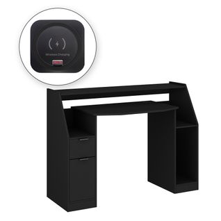 Bureau Gamer Tails, Noir, 123x45cm Avec LED Et Qi