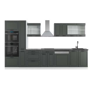 Ligne De Cuisine R-line 42192 Anthracite/blanc 350cm Avec Armoire Haute, Pt Anthracite