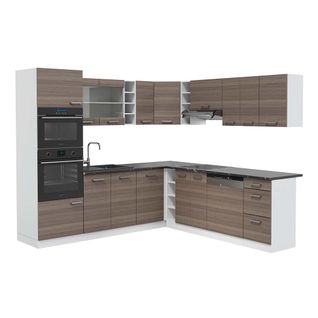 Cuisine En Angle R-line 42233 Gris Noble/blanc 247x60cm , Pt Anthracite