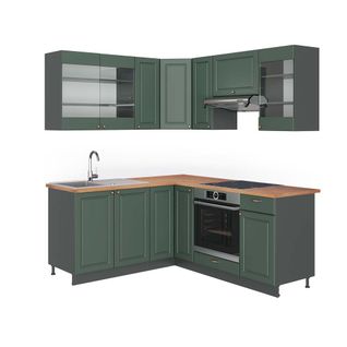 Cuisine En Angle Fame-line 42545 Vert Et Or Campagne/anthracite 190x60cm , Pt Chêne