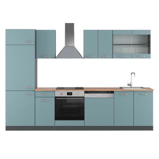 Cuisine R-line 43253 Bleu-gris/anthracite 300cm , Pt Chêne