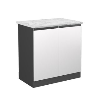 Meuble Bas Sous-évier R-line 45650 Blanc 80cm  J-shape Pt Marbre