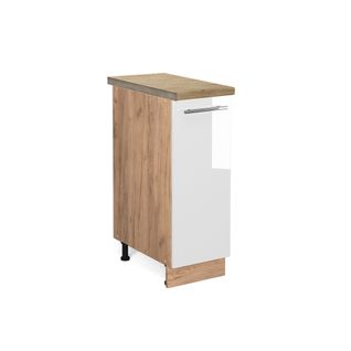 Meuble De Cuisine Fame-line 46906 Blanc Haute Brillance 30cm , Pt Chêne