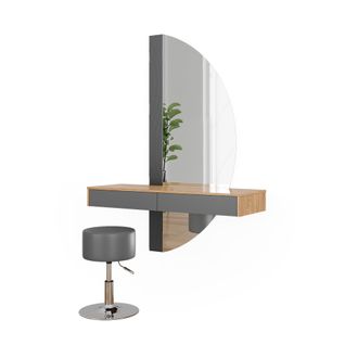 Coiffeuse Melisa 47689 Gris 120cm Avec Éclairage Et Tabouret