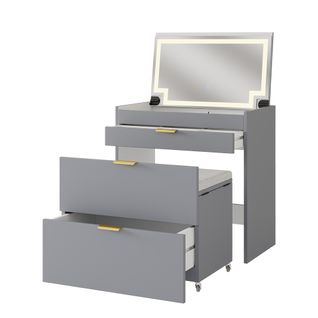 Coiffeuse Wanja 42870 Gris 80cm Avec Banc Et Miroir LED