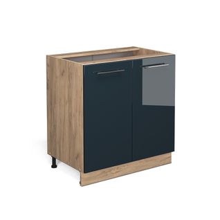Meuble Bas De Cuisine Fame-line 48848 Bleu Foncé Brillant 80cm Avec Étagère, Sans Pt