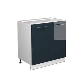 Meuble Bas Sous-évier Fame-line 49580 Bleu Foncé Brillant 80cm Avec Étagère, Sans Pt