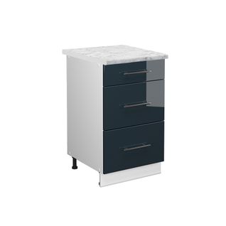 Meuble Cuisine Fame-line 49713 Bleu Foncé Brillant 50cm , Ap Marbre