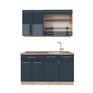 Kitchenette Fame-line 49761 Bleu Foncé Brillant/chêne Doré 140cm Sans Pt