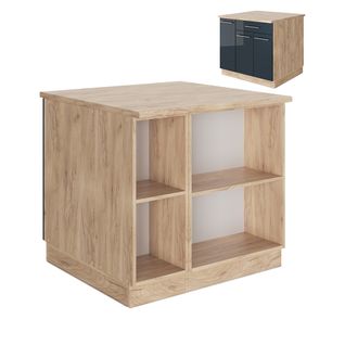 Îlot De Cuisine Fame-line 49798 Bleu Foncé Brillant 90cm Avec Tiroir, Sans Pt