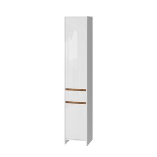 Armoire Sdb Detmold 49530 Blanc Brillant/chêne Doré 35x190cm Avec 2 Portes Et 1 Tiroir