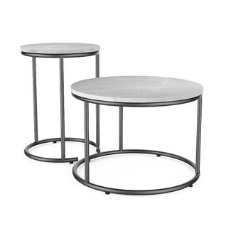 Ensemble De Tables Basses Ottawa, Marbre Blanc, 55x34,5cm 2 Pièces