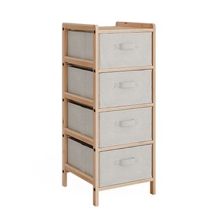 Armoire De Salle De Bain Bruno, Beige, 34.5x86cm Avec 4 Tiroirs En Tissu